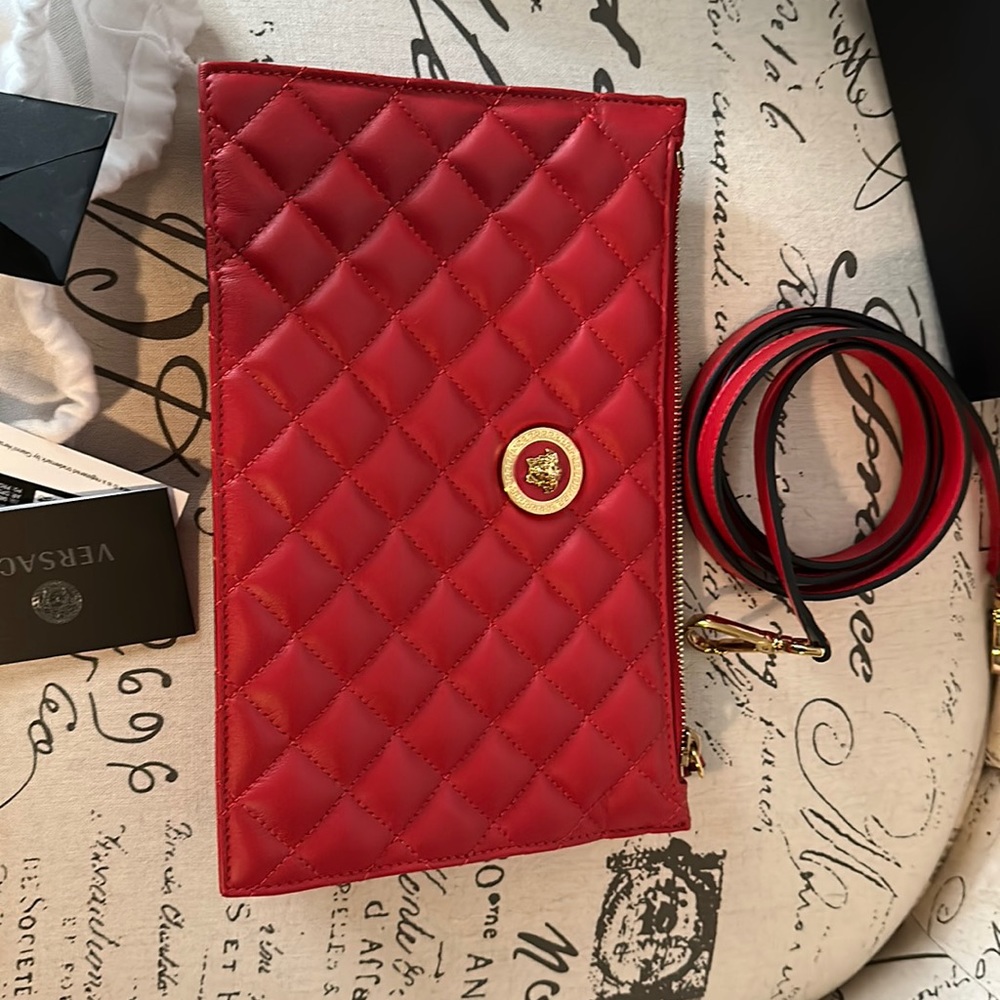 Versace Red Quilted Leather handbag with Gold Medallion